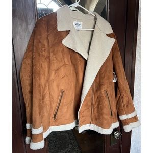 NWT old navy faux suede shearling biker style jacket